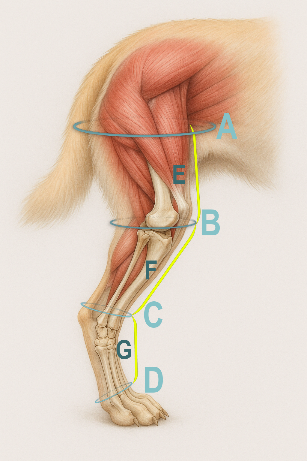 K9BracePro seven-point rear leg measurement guide